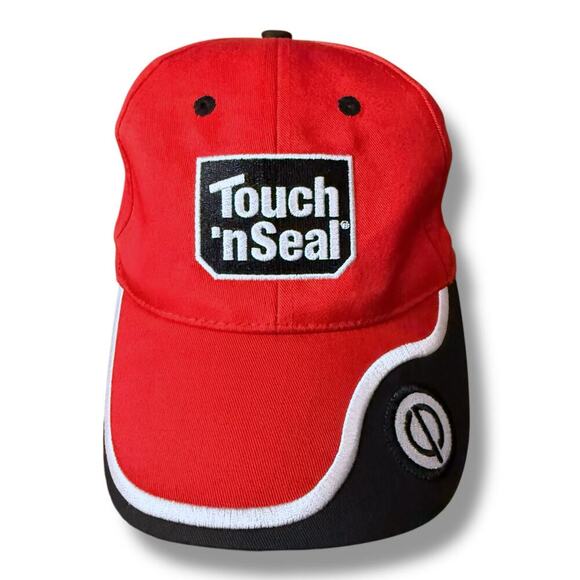 Touch ‘nSeal Hat Unisex Red Black White Embroidered Hook & Loop Closure Cap OSFM - Picture 1 of 6